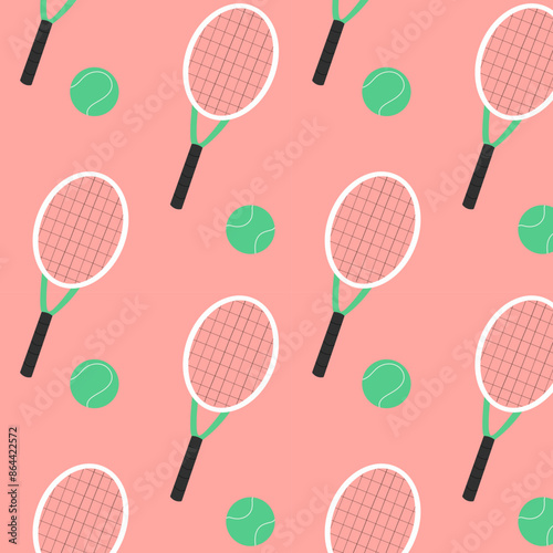 Seamless pattern with tennis racket and ball.  Pattern for Tennis Tournament. Tennis Background