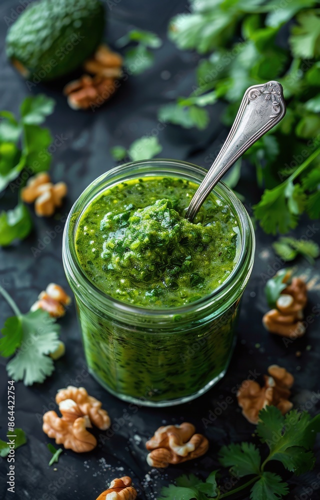 Fresh Homemade Green Pesto Sauce With Walnuts and Parsley Fresh Homemade Green Pesto Sauce With Walnuts and Parsley