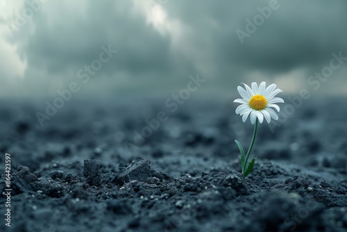 Single Daisy Blooming in Desolate Soil