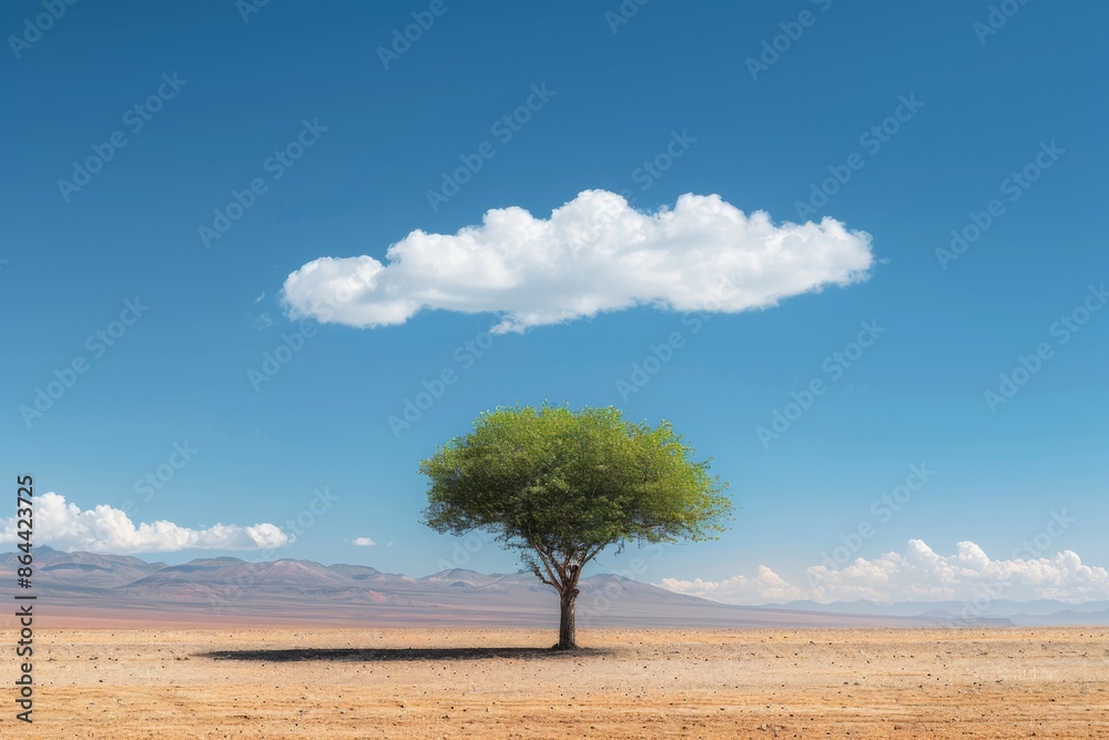 Lone Tree Under Single Cloud in Desert Lone Tree Under Single Cloud in Desert