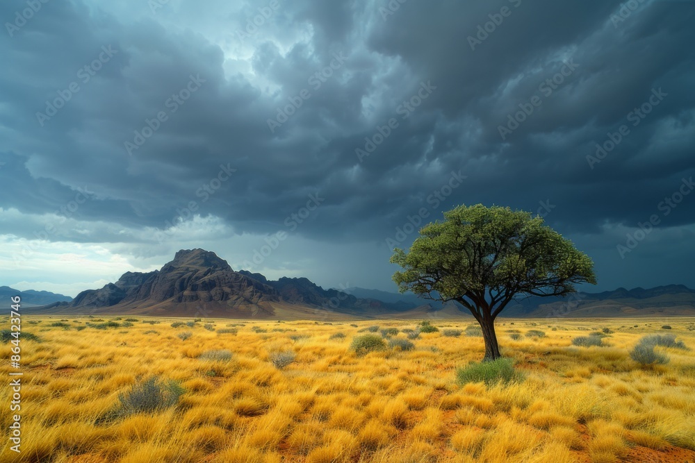 Lonely Tree in Dramatic Desert Landscape Lonely Tree in Dramatic Desert Landscape
