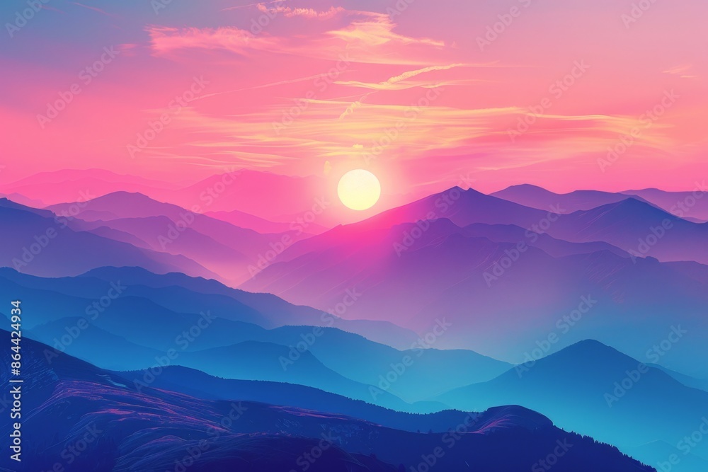 Fototapeta premium Stunning Sunset Over Mystical Mountain Range