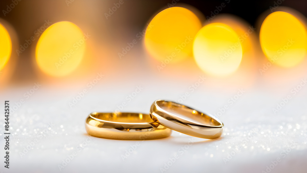 Gold wedding rings on a bouquet of flowers for the bride Gold wedding rings on a bouquet of flowers for the bride