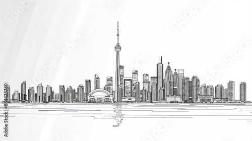 Continuous Line Art of Skyline City 