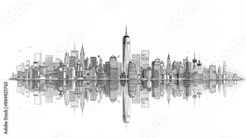 Continuous Line Art of Skyline City 
