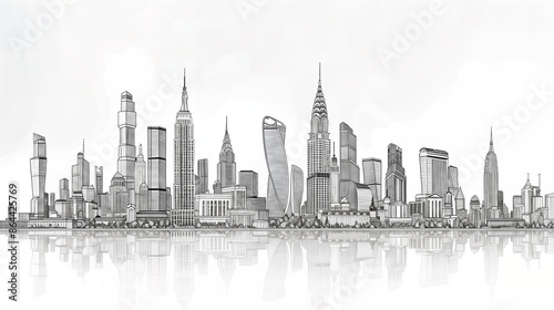 Continuous Line Art of Skyline City 