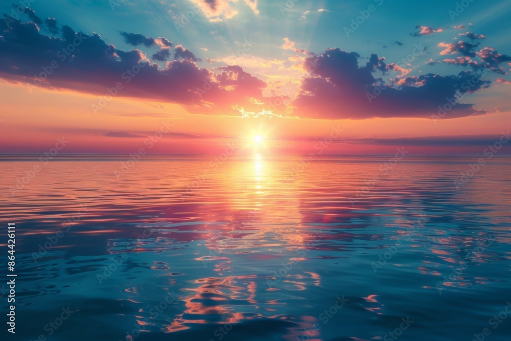 Obraz premium Stunning Sunset Over Tranquil Ocean