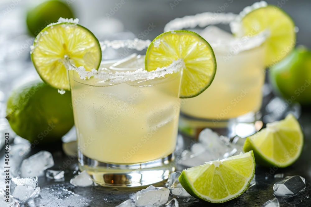 Margarita Cocktail with Salt Rim and Lime Slices