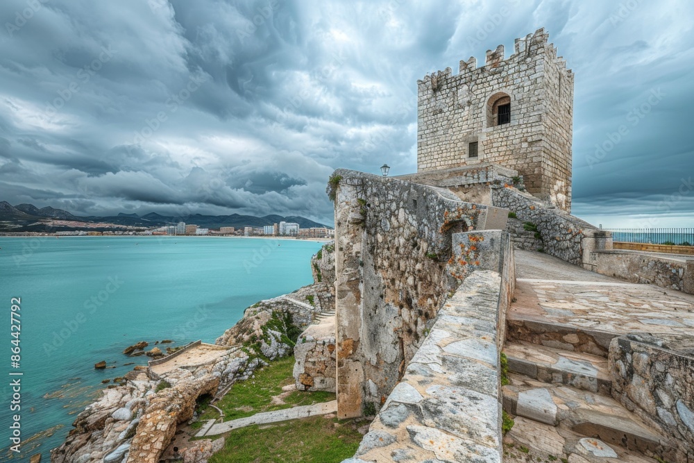Fototapeta premium Medieval Stone Tower Overlooking Turquoise Sea