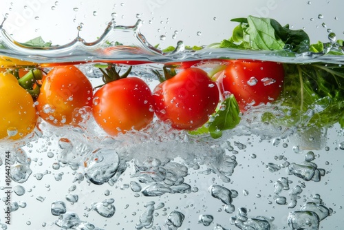 Fresh Tomatoes Splashing in Water