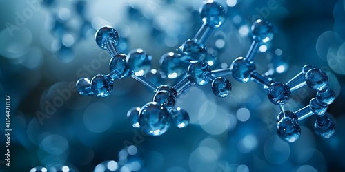 Blue hyaluronic acid molecule structure seen through microscope in chemical lab. Concept Chemical Biology, Microscopy, Hyaluronic Acid, Molecule Structure, Laboratory Research