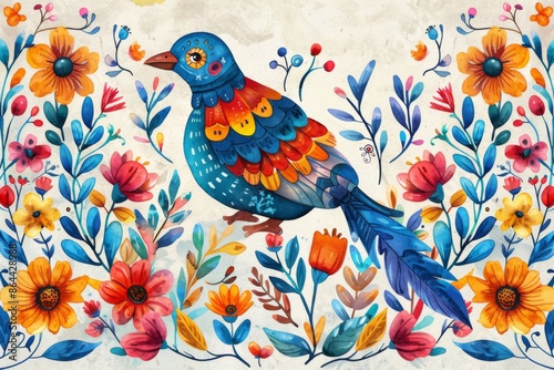 Colorful Bird with Floral Surroundings