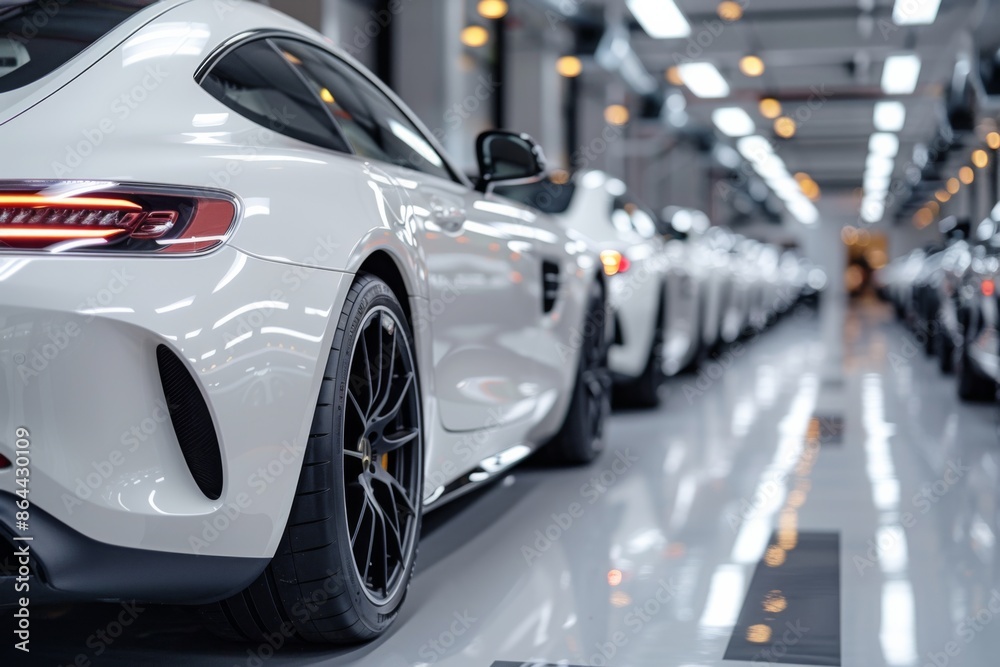 Sports Car Lineup in Modern Showroom Sports Car Lineup in Modern Showroom