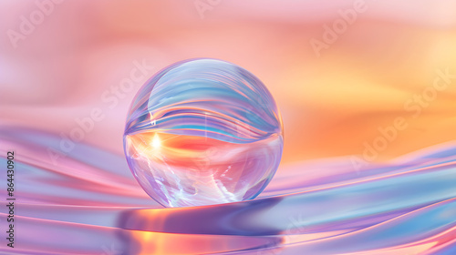 Photo of an abstract sphere gradient printed material with rainbow color