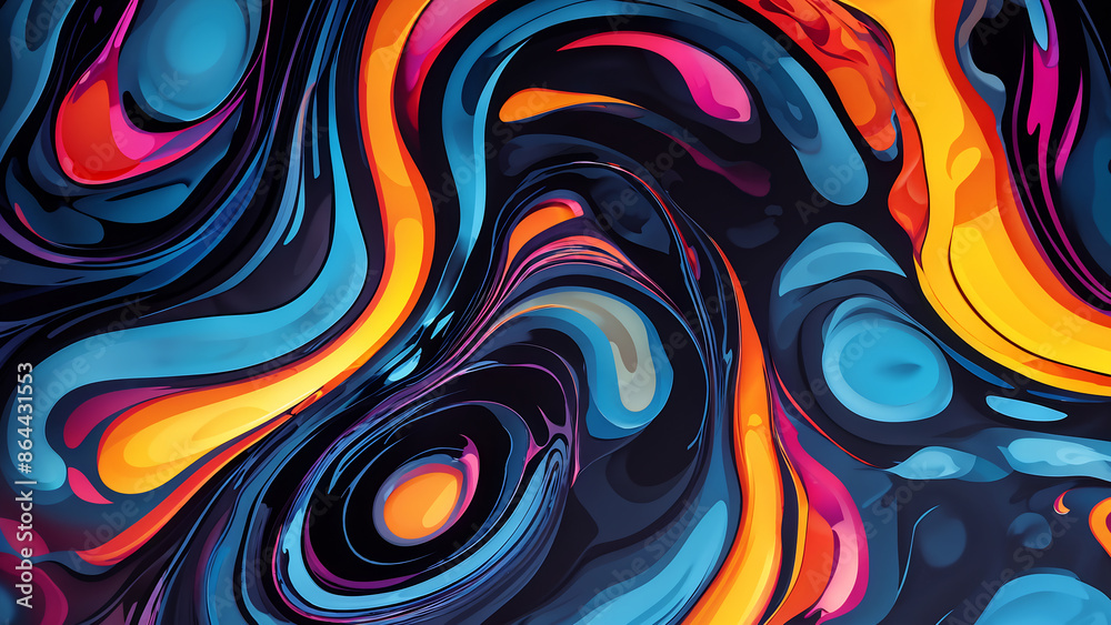Flowing Colorful Waves. features a captivating display of vibrant, fluid waves in a harmonious blend of hues. The dynamic movement and graceful curves create a sense of energy and beauty, Dark theme Flowing Colorful Waves. features a captivating display of vibrant, fluid waves in a harmonious blend of hues. The dynamic movement and graceful curves create a sense of energy and beauty, Dark theme