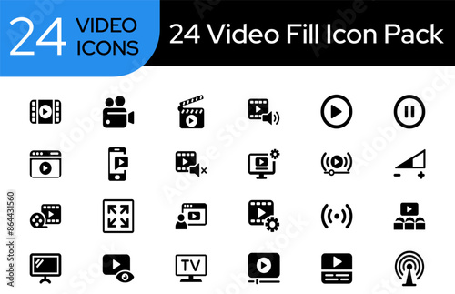 WebCollection of 24 video fill icons. These design elements are suitable for your projects and are provided as vector illustrations.