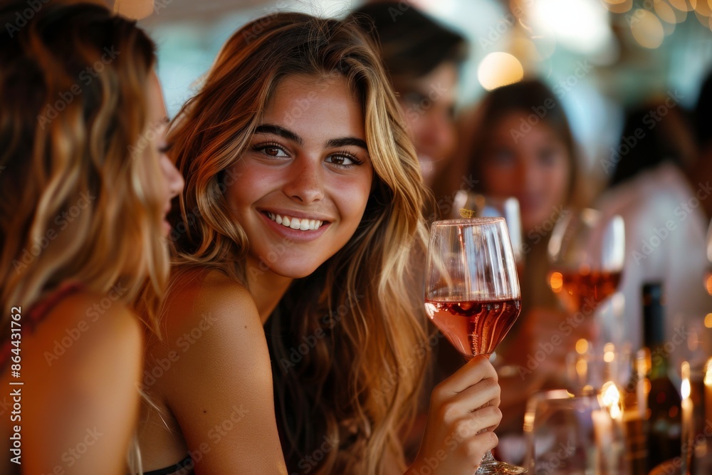 Young Woman Enjoying Wine at a Social Gathering Young Woman Enjoying Wine at a Social Gathering
