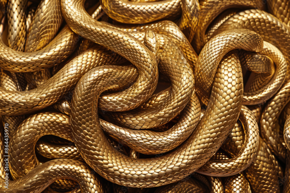 Fototapeta premium Close up of snakes tangled together. Chinese new year 2025 background. Year of the snake