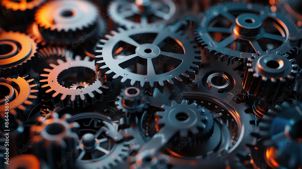 Close-up of Interlocking Metal Gears and Cogs, Industrial Machinery Concept Close-up of Interlocking Metal Gears and Cogs, Industrial Machinery Concept