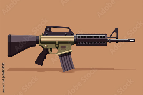 AR-15 machine gun on brown background, firearm with black metal parts, textured surface, no visible ammunition, isolated.