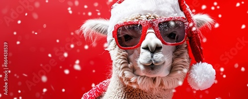 Festive Alpaca in Santa Claus Outfit Bringing Christmas Cheer, Illustration Style