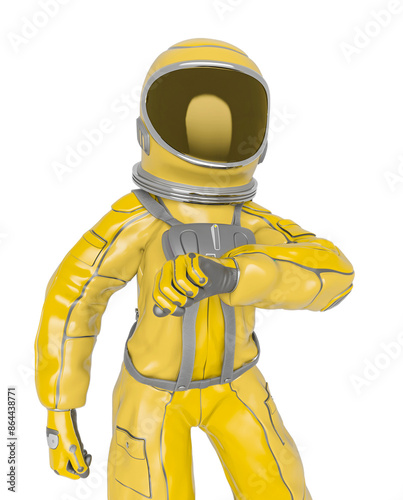 astronaut girl is checking the air and also the time on close up view