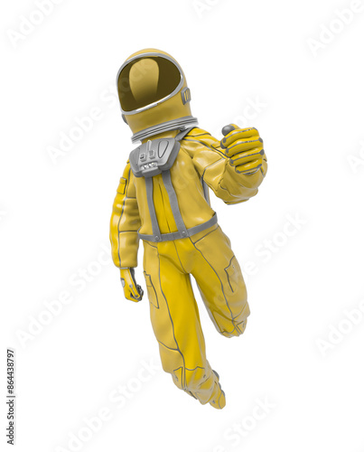 astronaut girl is floating on bottom view