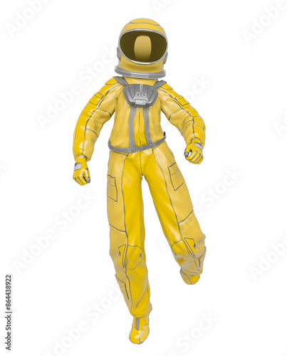 astronaut girl is walking on space in front view