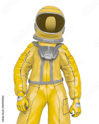 astronaut girl is standing up on frontal close up view