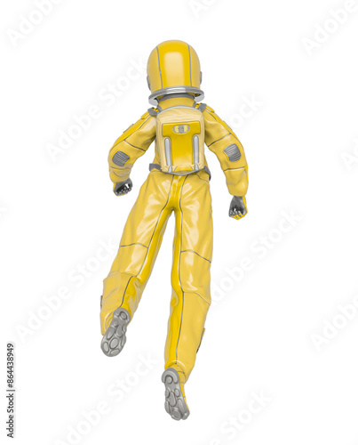 astronaut girl is walking on space in rear view