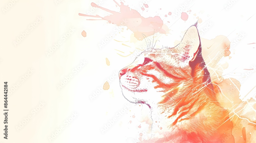 Obraz premium Abstract Watercolor Portrait Of Cat With Artistic Splashes