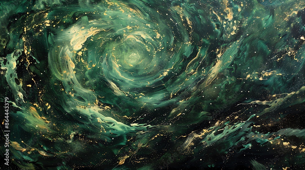 Fototapeta premium Emerald Green and Gold Abstract Swirl, Digital Art