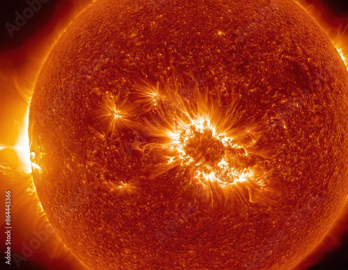 A Hyper-Realistic Close-Up Image, Solar Magnificence, Incredibly Detailed and Close-Up of Sun's Surface