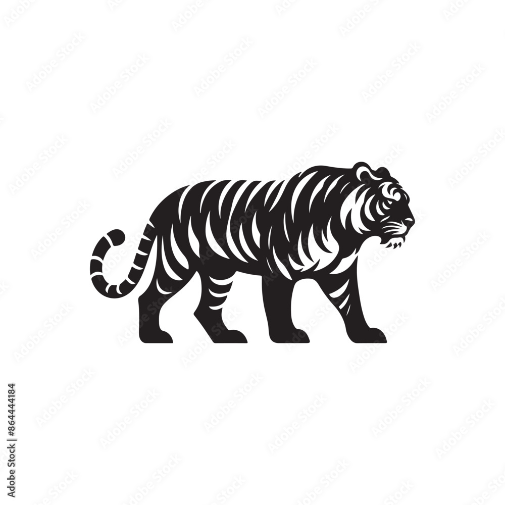 Obraz premium Hand Drawn Tiger Silhouette Isolated On White Background. Vector Illustration In Flat Style.