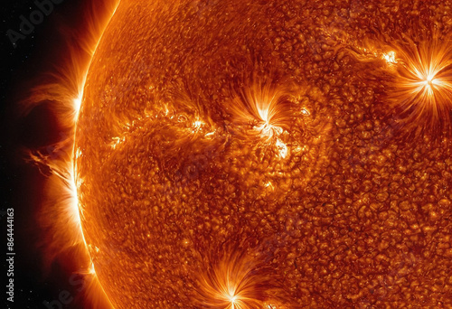 A Hyper-Realistic Close-Up Image, Solar Magnificence, Incredibly Detailed and Close-Up of Sun's Surface