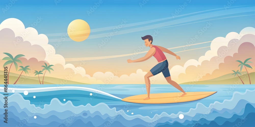Surfing in Paradise - Paper Cut Illustration of a Man on a Surfboard Surfing in Paradise - Paper Cut Illustration of a Man on a Surfboard