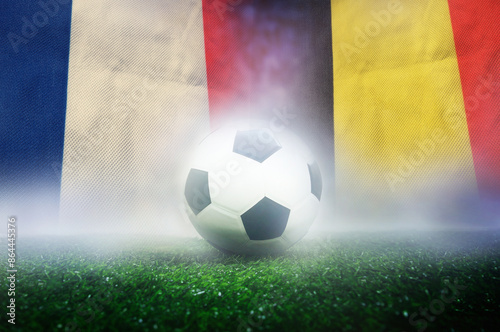 Football match round of 16 , France vs Belgium , nation team flags