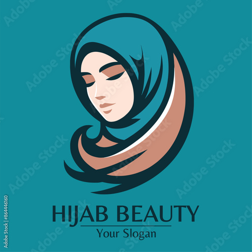 Hijab Beauty logo with the face of a woman wearing a hijab and soft colors