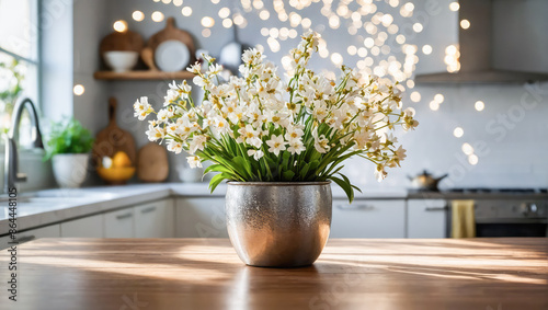 Wallpaper Mural Background of white flowers in a vase in the kitchen, in the sun Torontodigital.ca