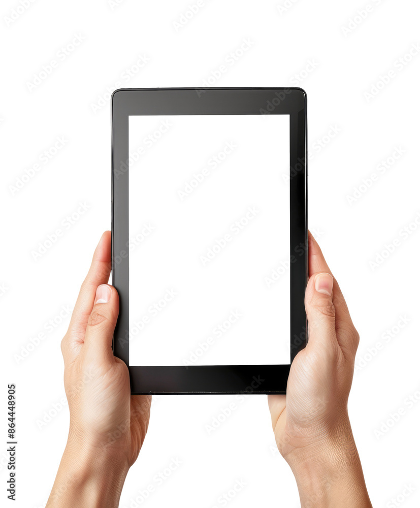 human hand holding black tablet with blank display, isolated on white or transaprent png human hand holding black tablet with blank display, isolated on white or transaprent png