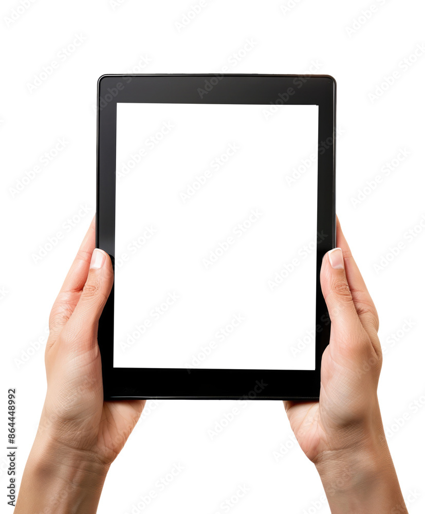 human hand holding black tablet with blank display, isolated on white or transaprent png human hand holding black tablet with blank display, isolated on white or transaprent png