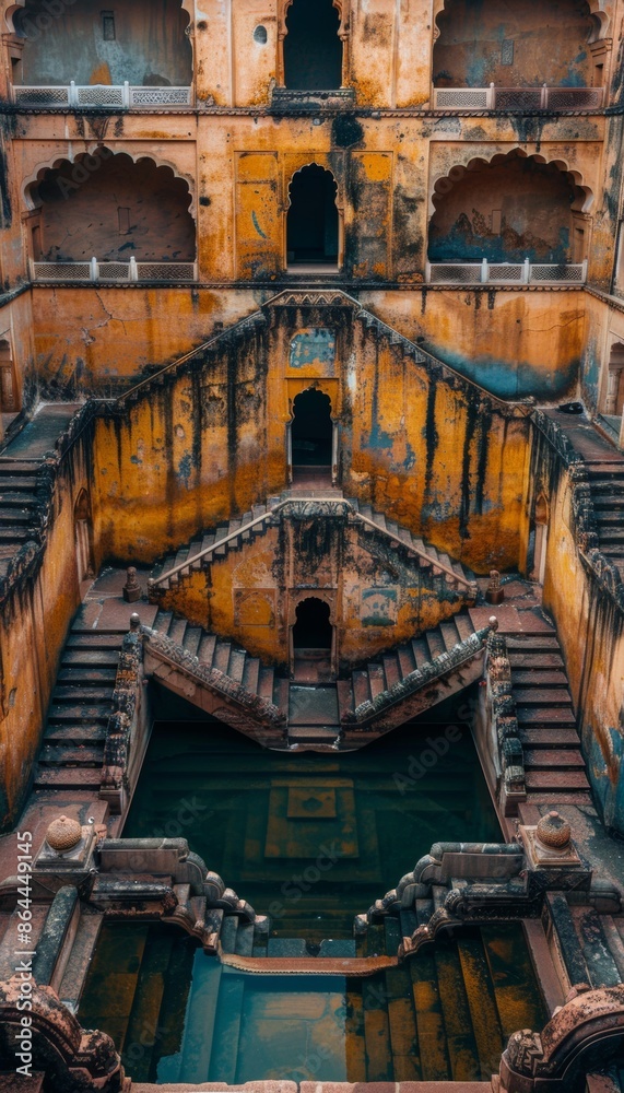 Fototapeta premium Majestic architecture a step well in Jaipur, India, showcasing rich cultural heritage