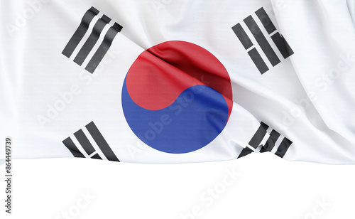 Flag of South Korea isolated on white background with copy space below. 3D rendering