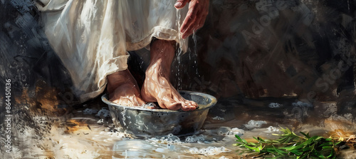 Closeup of feet being washed by Jesus