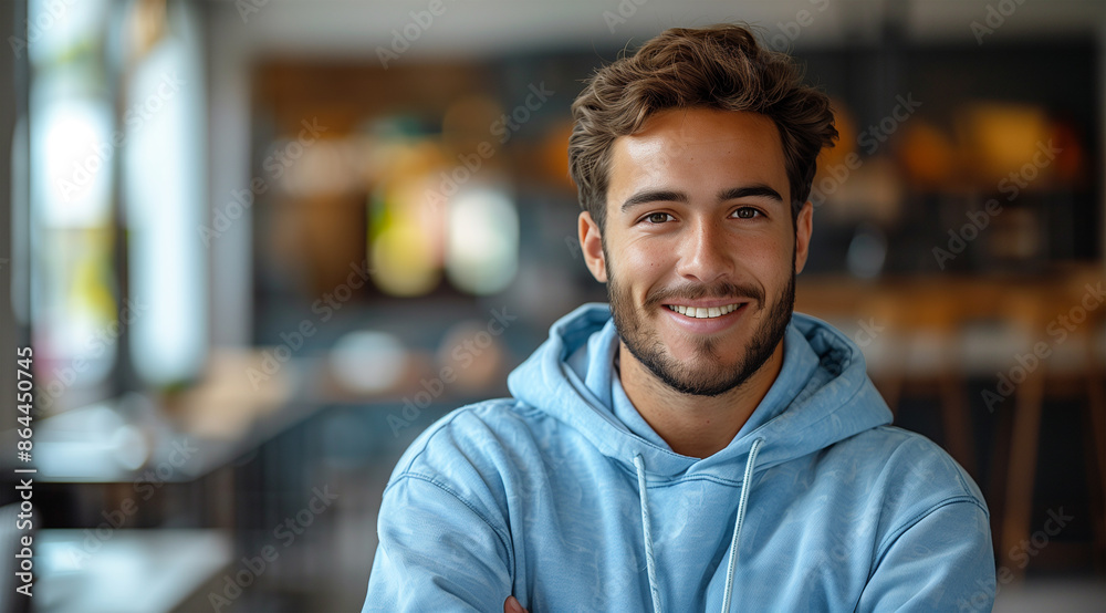 A young college student smiling and looking at the camera, inside a university campus. A young college student smiling and looking at the camera, inside a university campus.