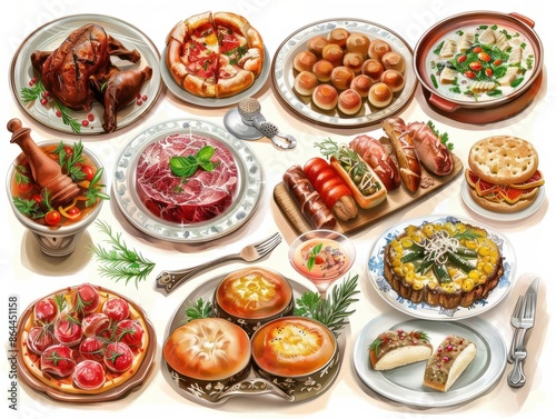 Assortment of Russian traditional dishes. Russian food