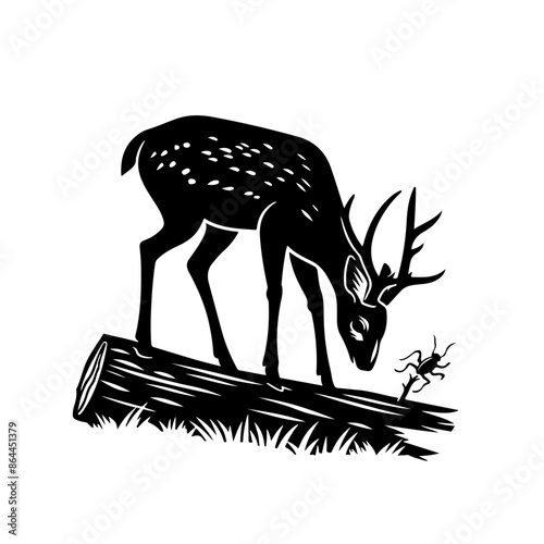 Deer sniffing bug on plant Vector Logo