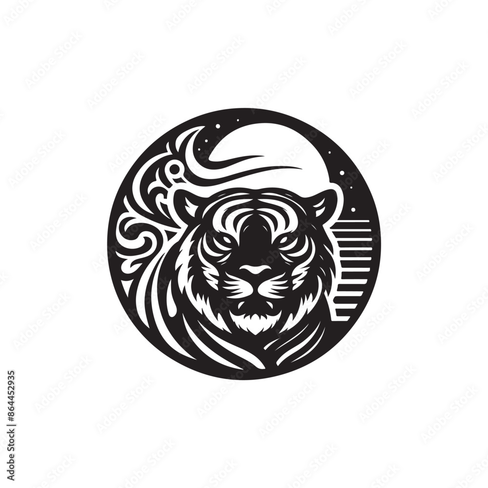 Hand Drawn Tiger Silhouette Isolated On White Background. Vector Illustration In Flat Style. Hand Drawn Tiger Silhouette Isolated On White Background. Vector Illustration In Flat Style.