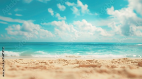 A serene view of the ocean from a sandy beach, perfect for travel or vacation photography