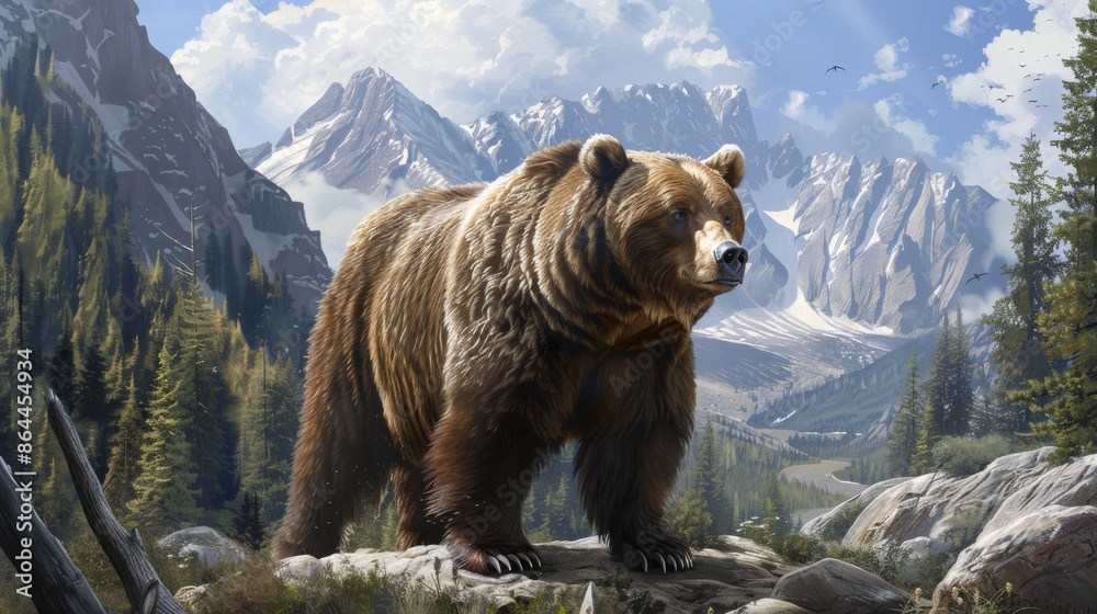Brown bear in mountainous forest scenery, wildlife and nature concept Brown bear in mountainous forest scenery, wildlife and nature concept